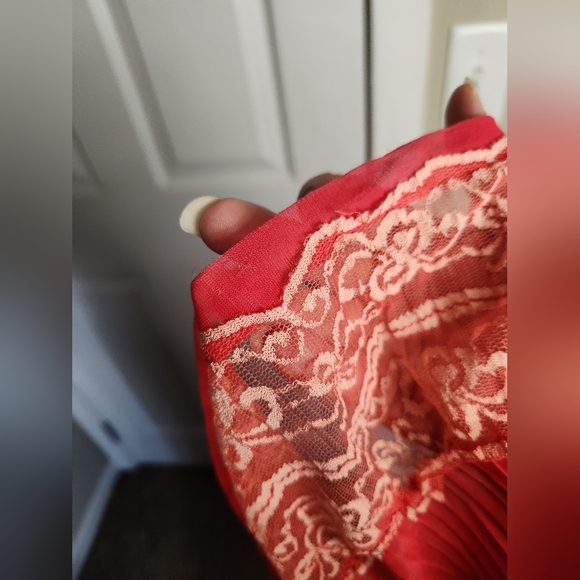 Vintage Michelen Red Coral Lace Slip Lingerie Dress 60s 70s Medium Large - Picture 6 of 12